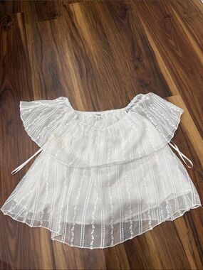 White Sheer Lace Off-Shoulder Blouse